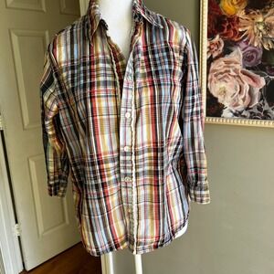 Alfred Dunner Colorful Plaid Button-Up Embroidered Trim Detail Floral Collar